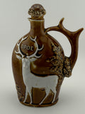 Antique BPOE Elks Lodge Ceramic Whiskey Jug Decanter with Antler Handle and Acorn Stopper - 6" Fraternal Collectible