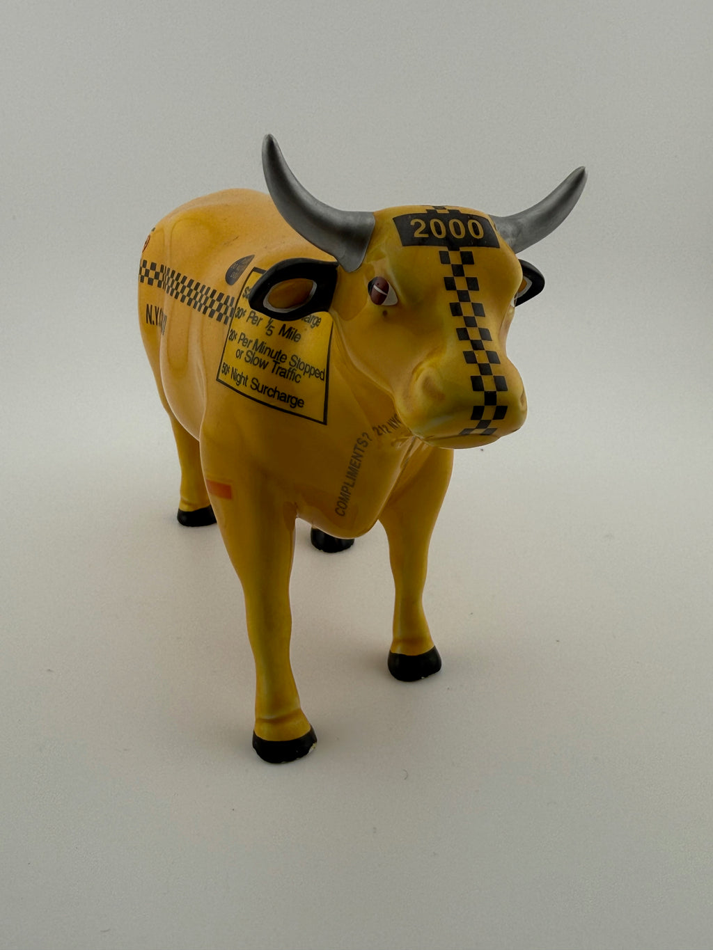 CowParade "N.Y.C. Taxi 2000" Collectible Cow Figurine - Authentic Marked, 7" New York City