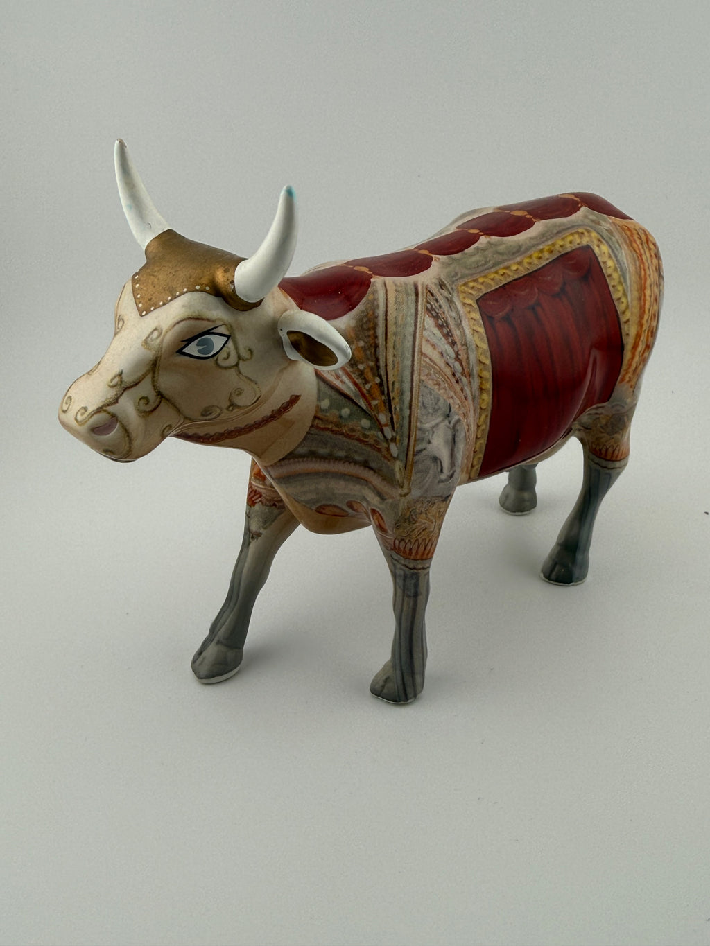 CowParade Collectible Cow Figurine - Theater Curtain / Stage Drape Design with Gold Dotwork, 7"