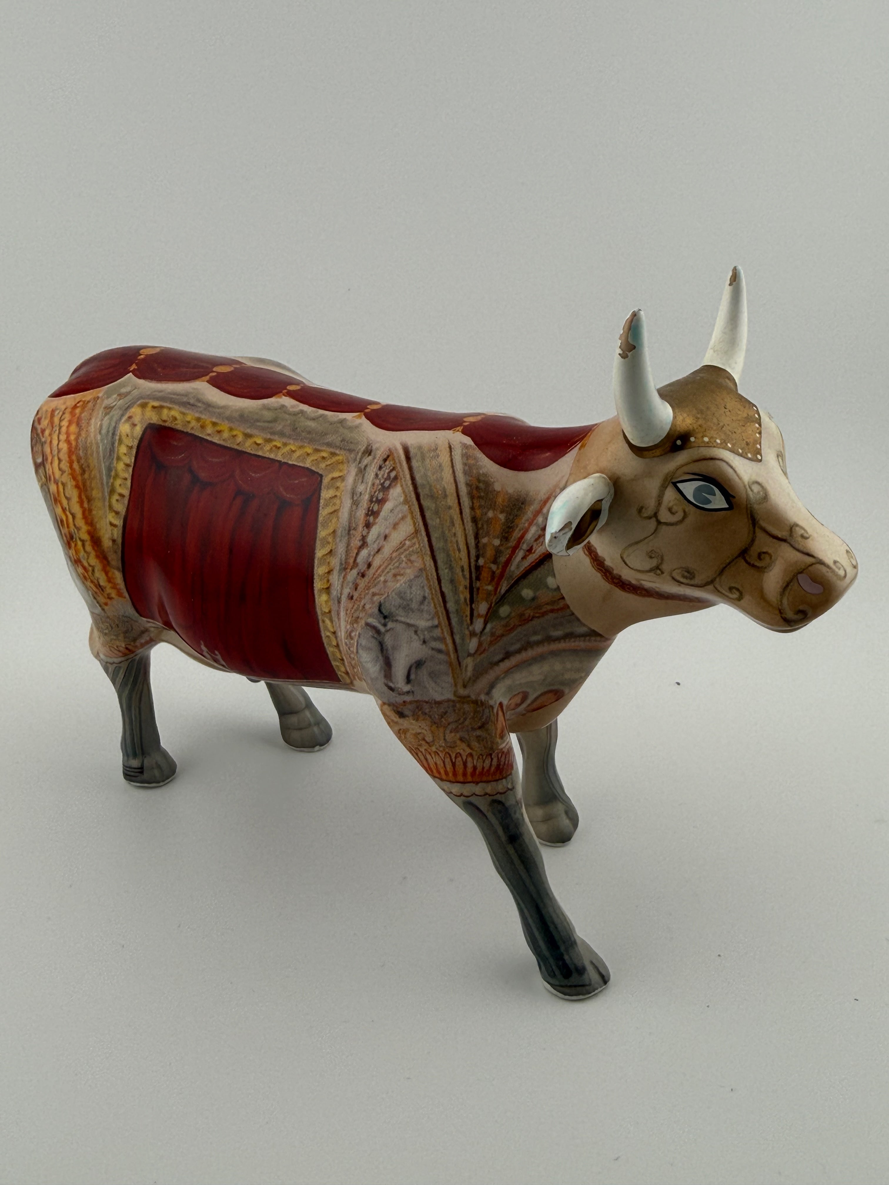 CowParade Collectible Cow Figurine - Theater Curtain / Stage Drape Design with Gold Dotwork, 7"
