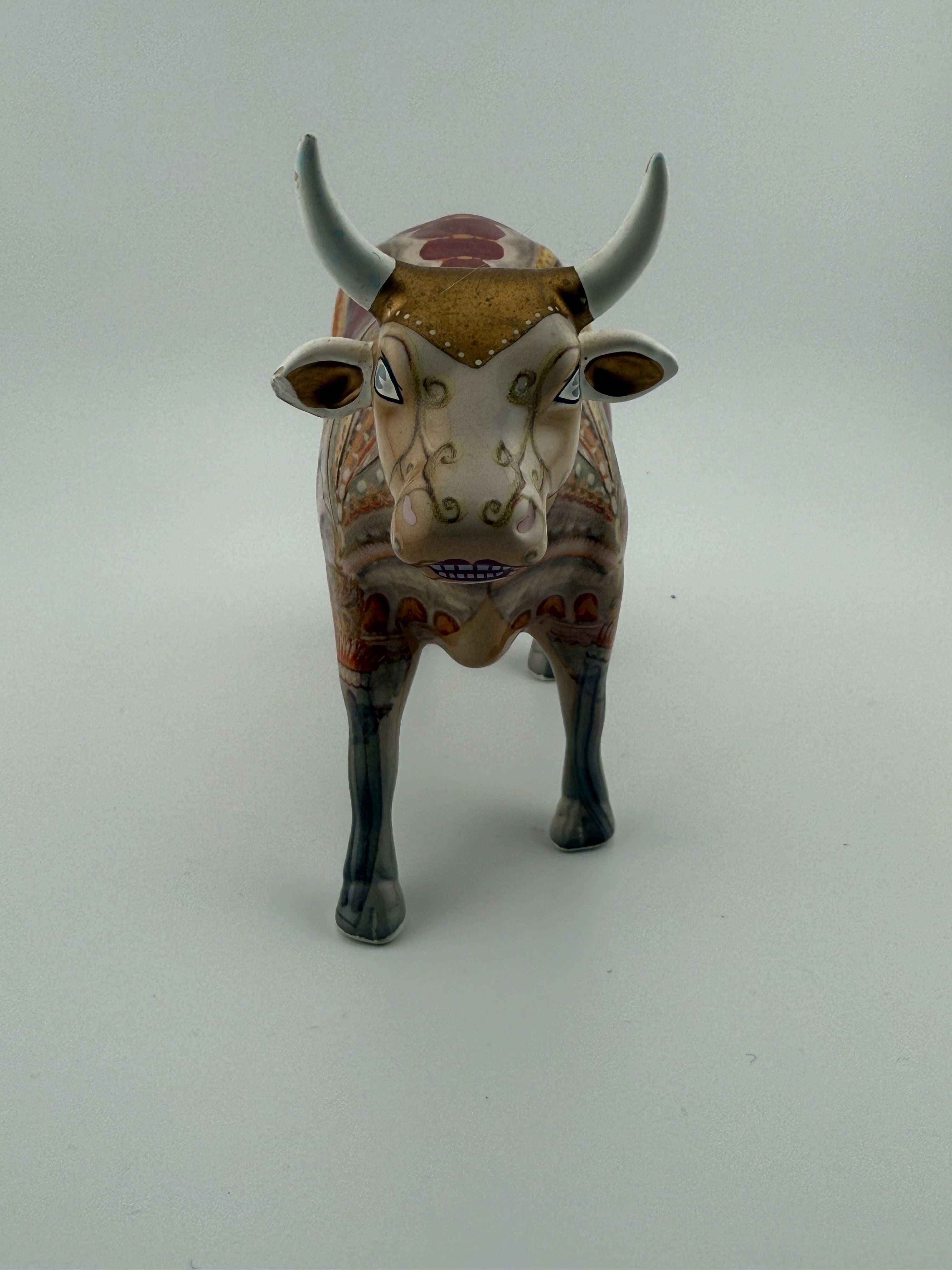 CowParade Collectible Cow Figurine - Theater Curtain / Stage Drape Design with Gold Dotwork, 7"