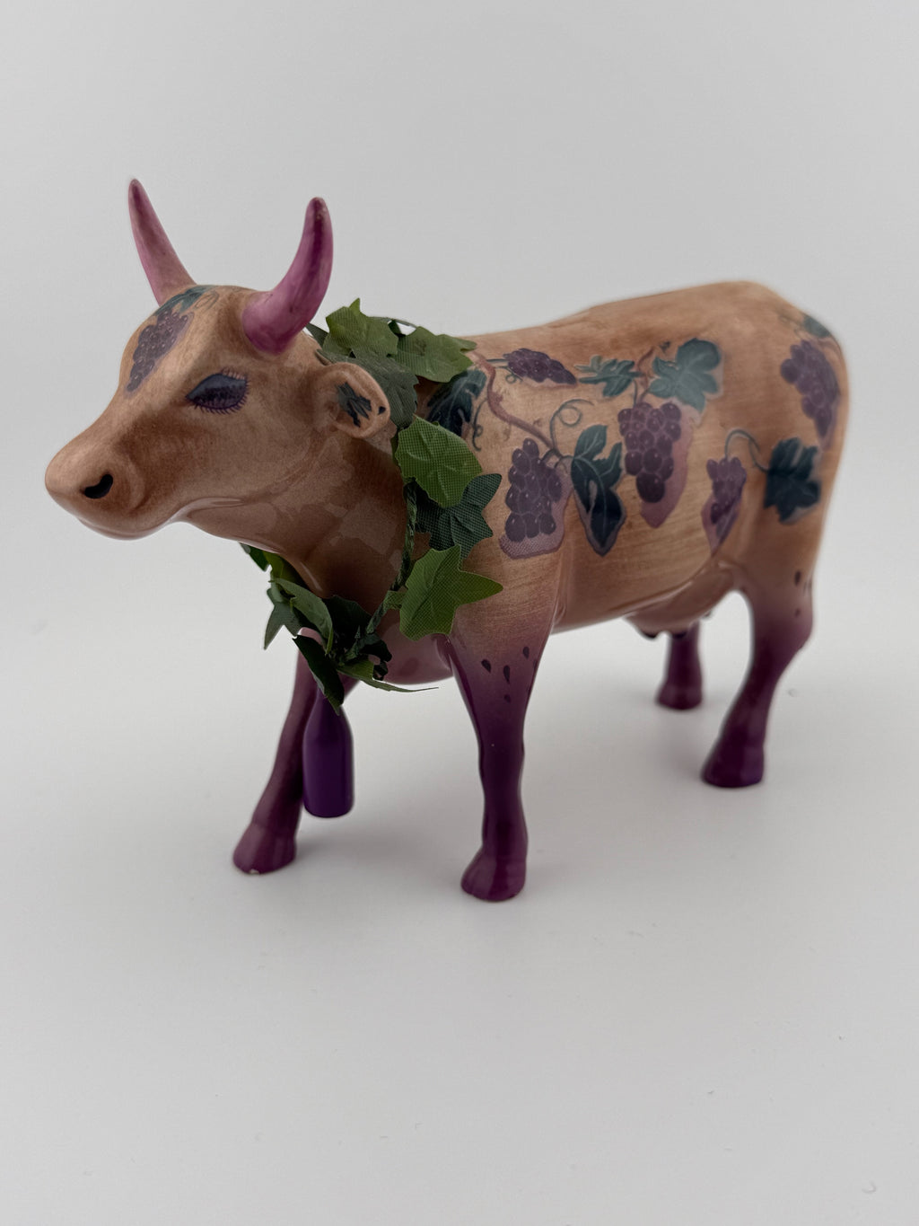 CowParade "Fine Wine Bovine" #7324 Collectible Cow Figurine - 7" Grape Vine Design with Wine Bottle Charm