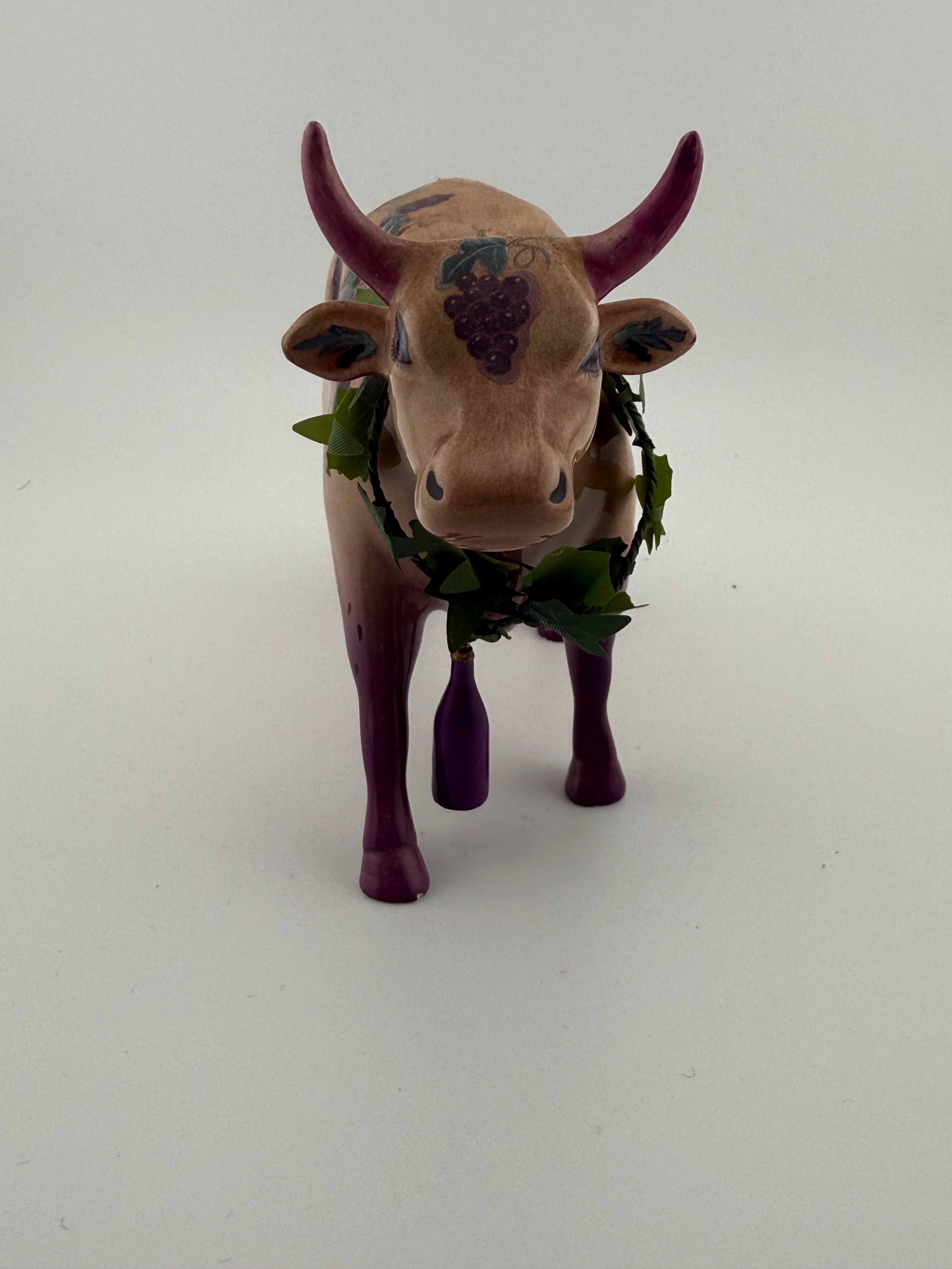 CowParade "Fine Wine Bovine" #7324 Collectible Cow Figurine - 7" Grape Vine Design with Wine Bottle Charm