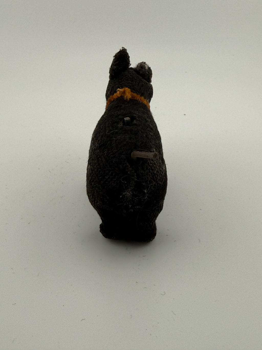 Vintage Japanese "Oh U" Wind-Up Flocked Scottie Dog - Black Mohair, Glass Eyes, 3.5" Mid-Century Toy
