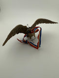 Antique German Paper Mache Eagle Ornament with Patriotic Red White and Blue Ribbon - 6" Wingspan