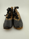 Antique Victorian Baby Shoes - Black Leather Toe Cap with Embossed Tan Uppers and Original Ribbon Laces