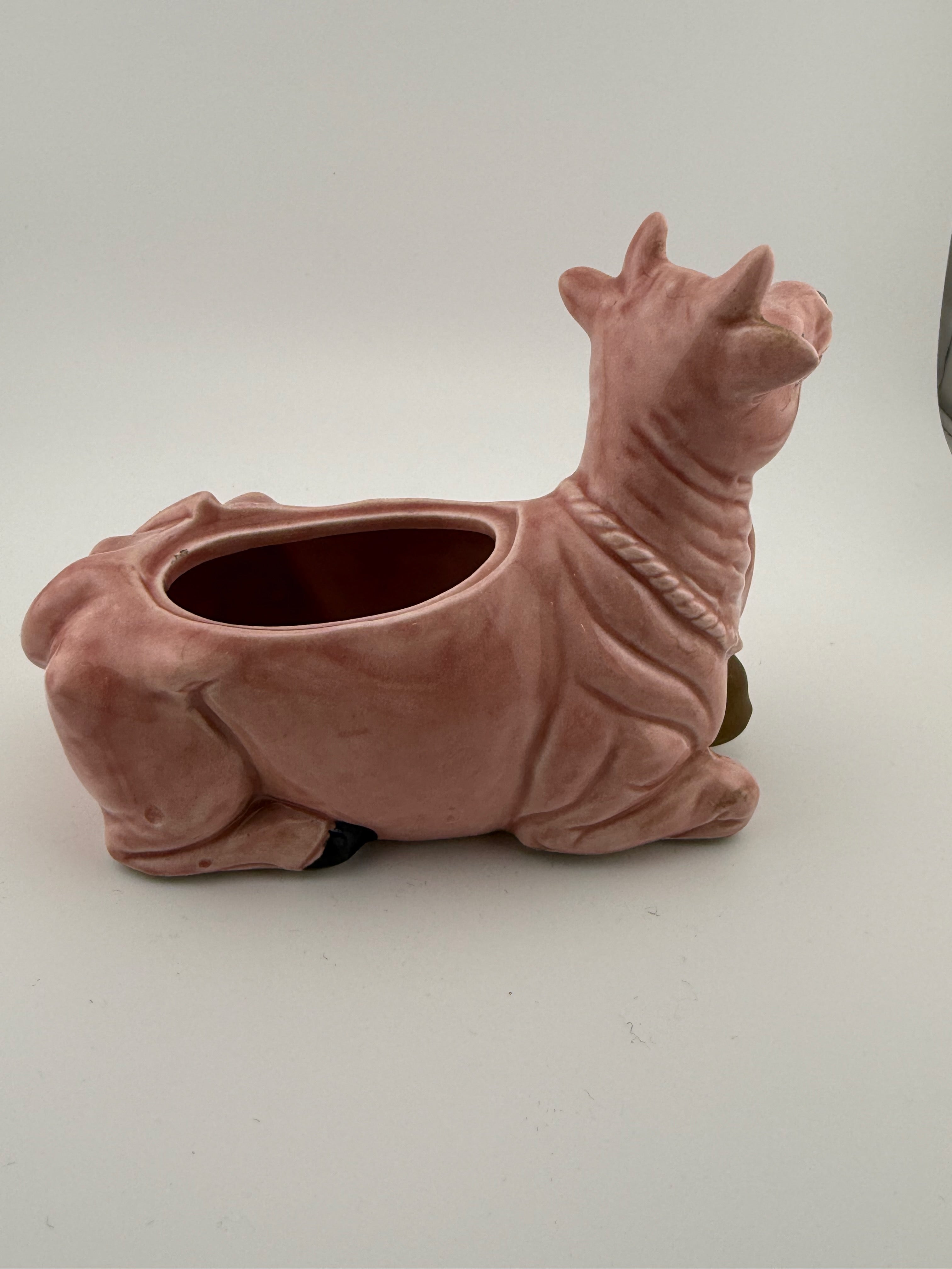 Vintage Pink Ceramic Recumbent Cow Planter / Sugar Bowl - 6" Unmarked Mid-Century American Pottery