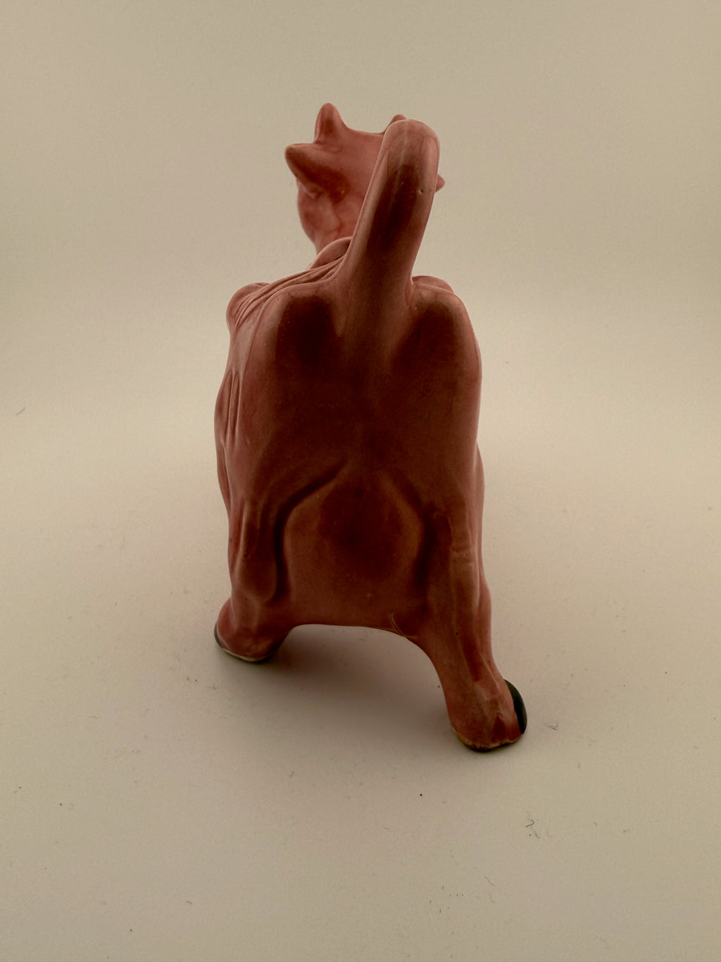 Vintage Pink Ceramic Cow Creamer and Planter with Brass Bell - Open Back Figural