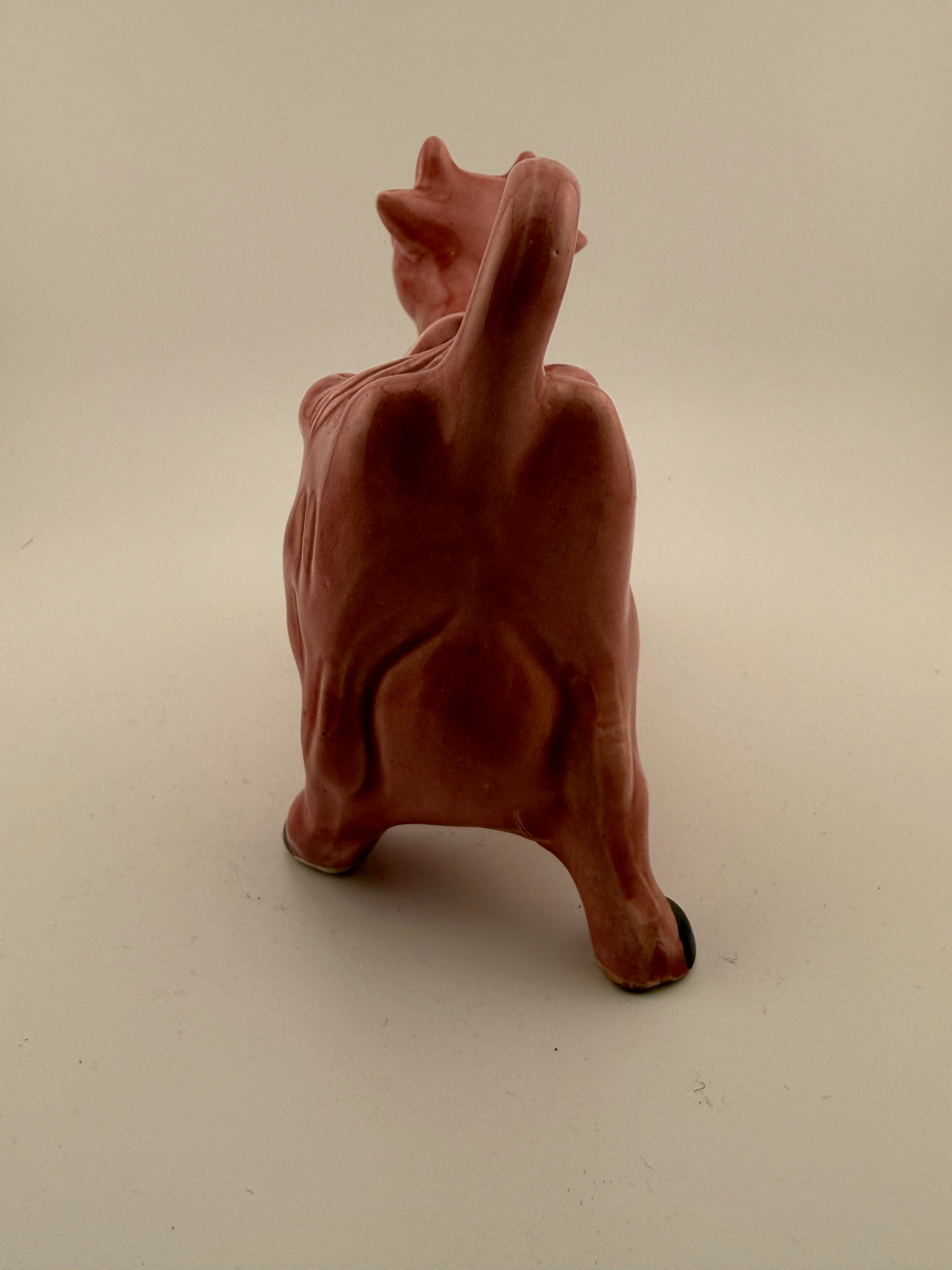 Vintage Pink Ceramic Cow Creamer and Planter with Brass Bell - Open Back Figural