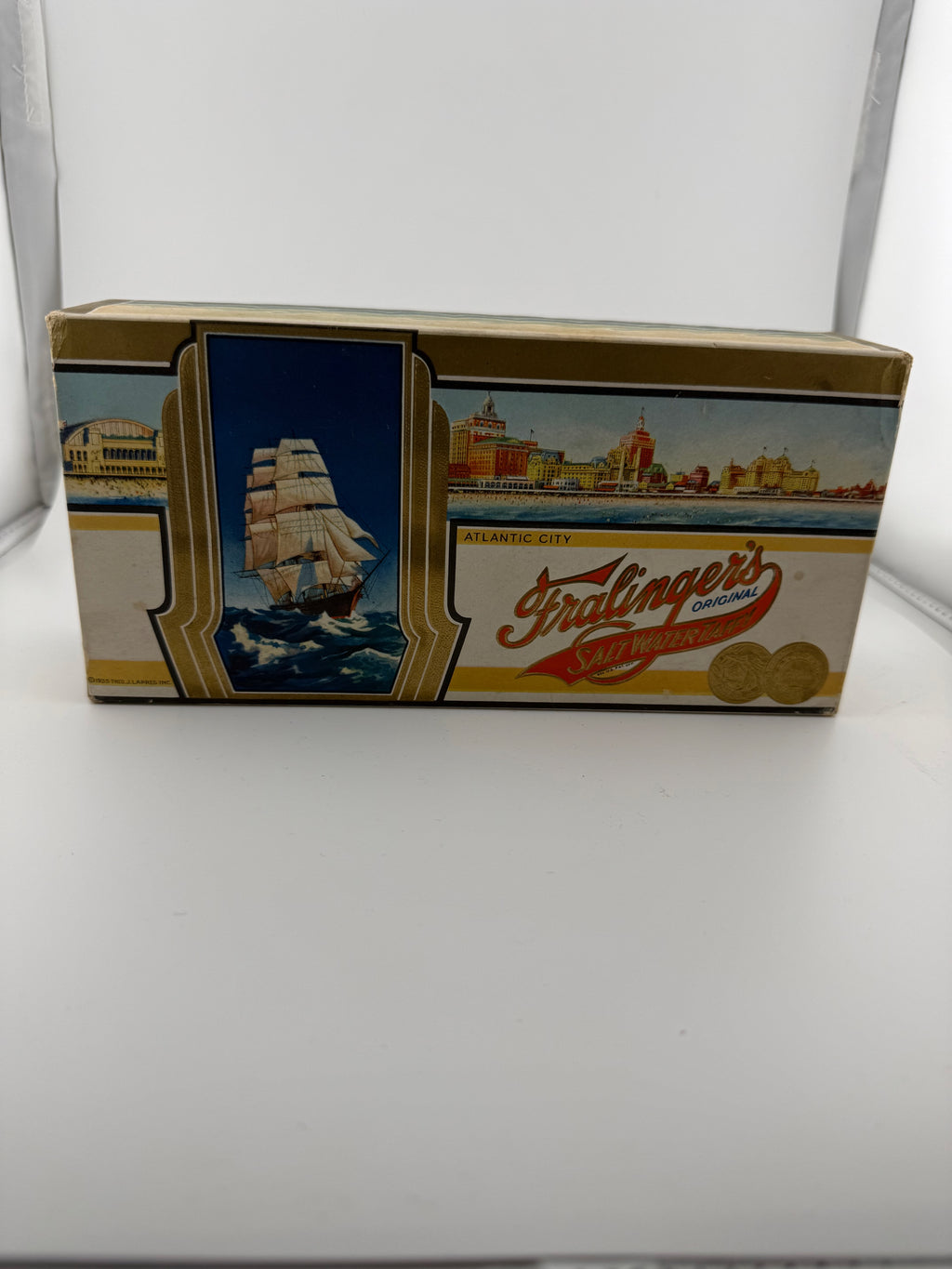 Vintage Fralinger's Original Salt Water Taffy Empty Box - Tall Ship - Atlantic City NJ