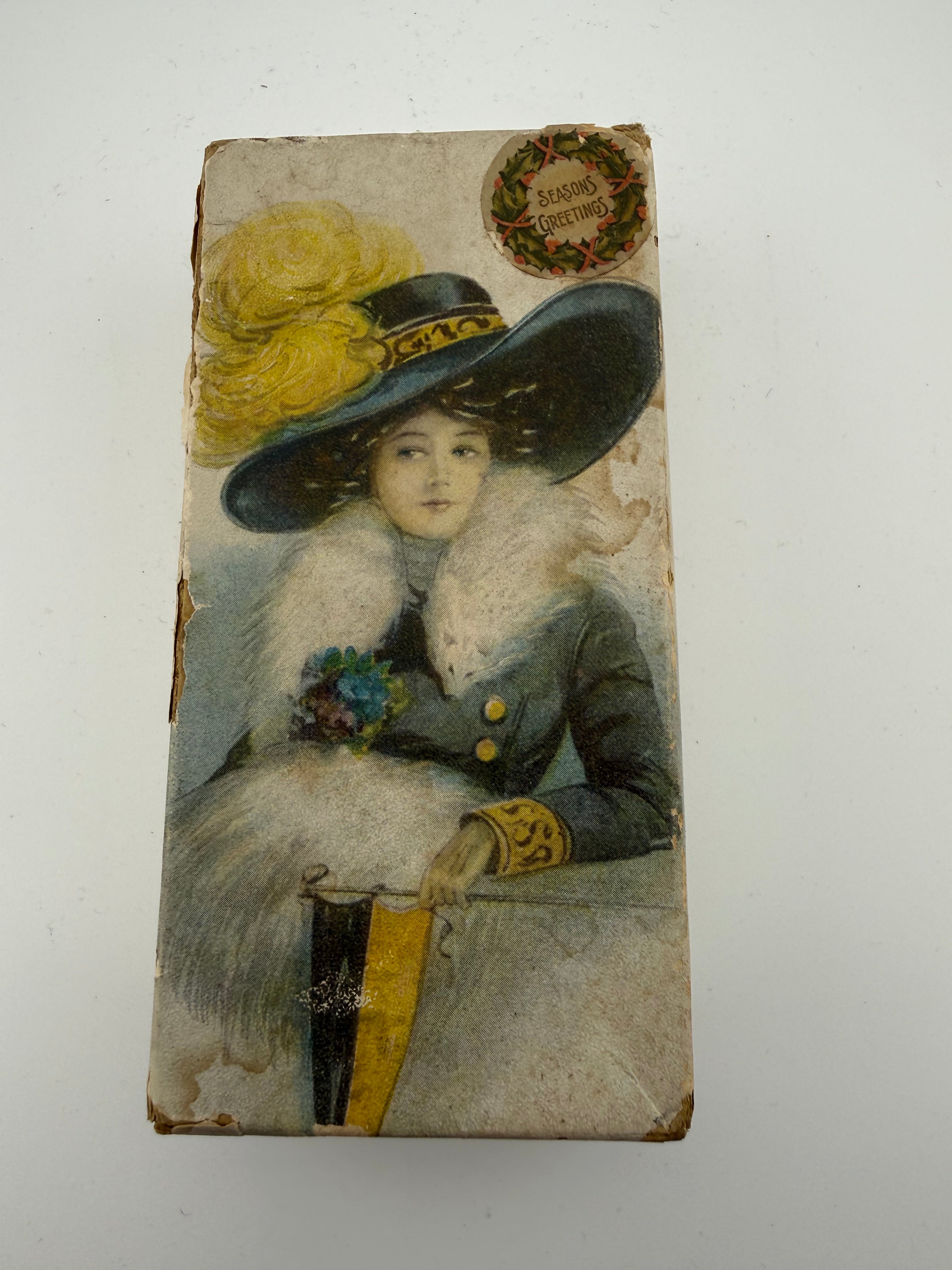 Antique Victorian Christmas Candy Box - Season's Greetings Lithograph
