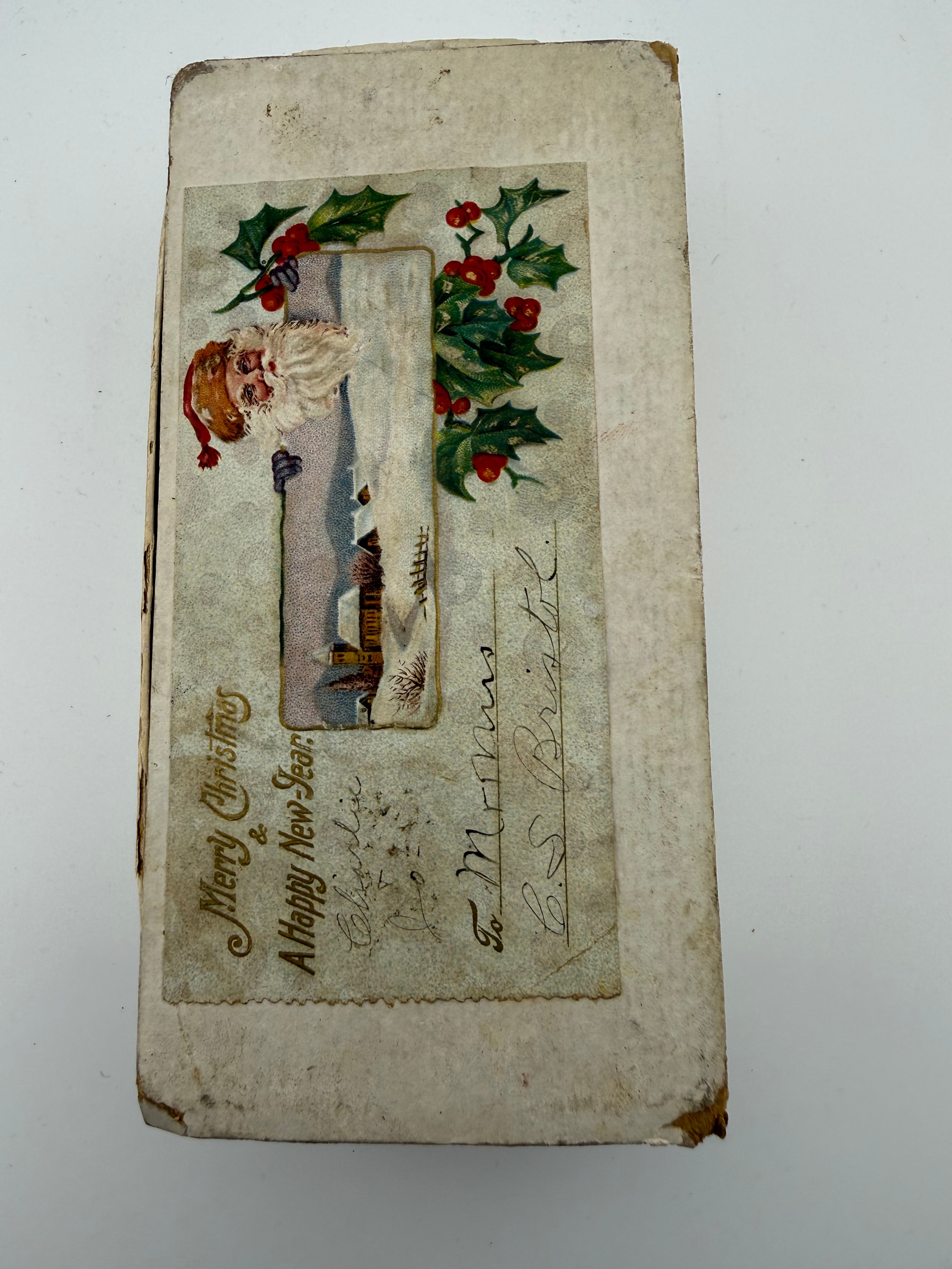 Antique Victorian Christmas Candy Box - Season's Greetings Lithograph
