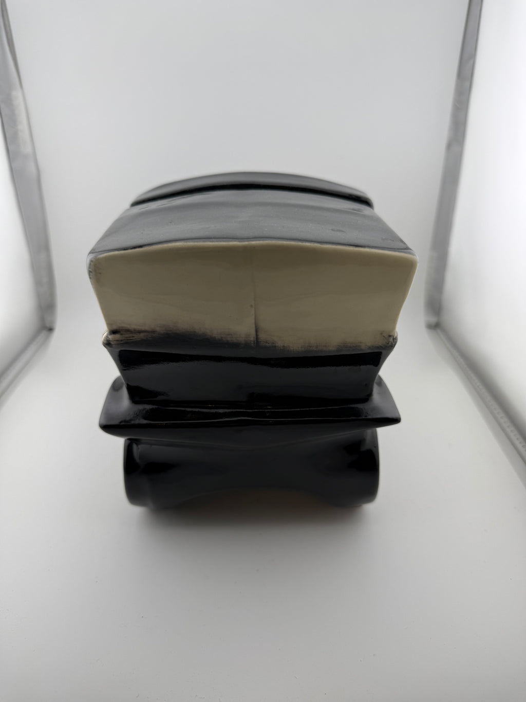 Vintage Ceramic McCoy Antique Automobile Cookie Jar Canister - Black Model T Style Car with Yellow Spoke Wheels