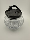 Antique American Brilliant Cut Glass Rose Bowl with Art Nouveau Pewter Lid - Hobstar and Fan Pattern