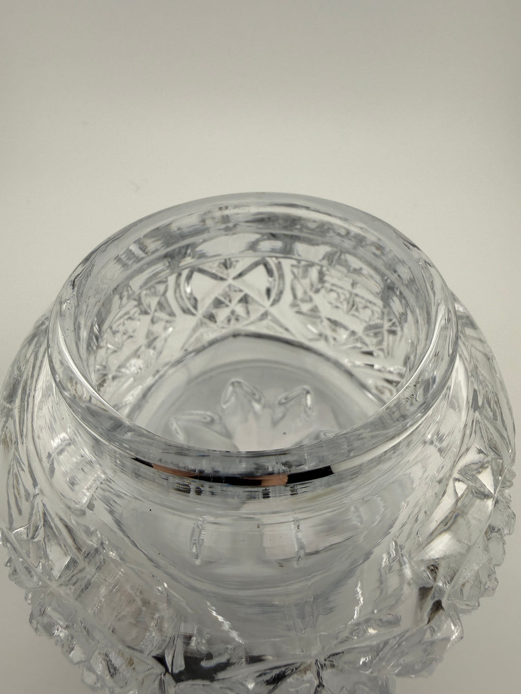 Antique American Brilliant Cut Glass Rose Bowl with Art Nouveau Pewter Lid - Hobstar and Fan Pattern