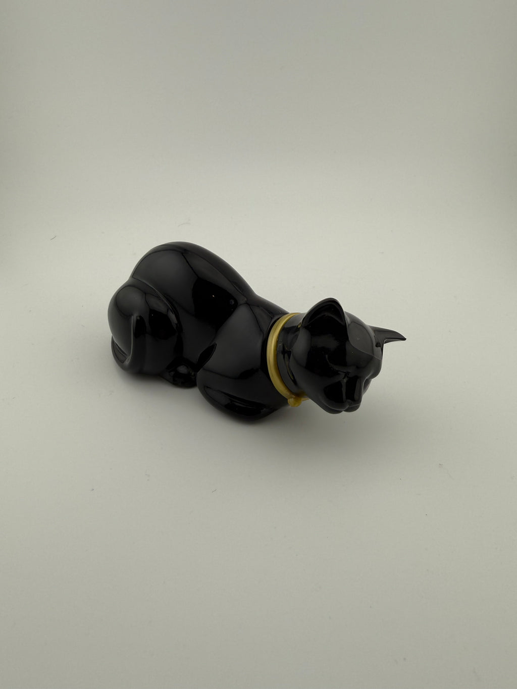 1970's Avon Vintage Black Ceramic Cat Perfume Bottle or Trinket Box with Gold Collar - Art Deco Style