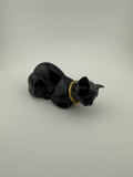 1970's Avon Vintage Black Ceramic Cat Perfume Bottle or Trinket Box with Gold Collar - Art Deco Style