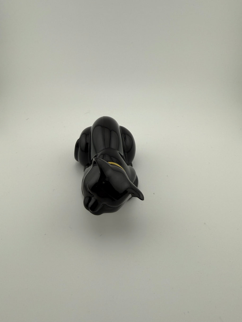 1970's Avon Vintage Black Ceramic Cat Perfume Bottle or Trinket Box with Gold Collar - Art Deco Style