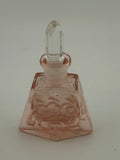 Vintage Pink Depression Glass Perfume Bottle with Pyramidal Body, Scale Pattern and Faceted Bullet Stopper