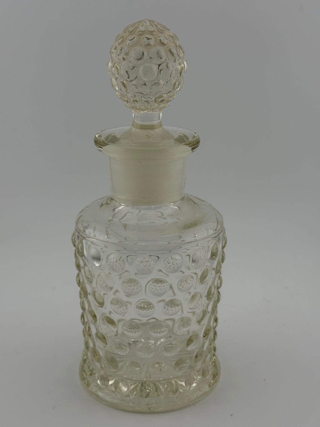 Vintage Clear Hobnail Glass Perfume Bottle with Matching Hobnail Ball Stopper