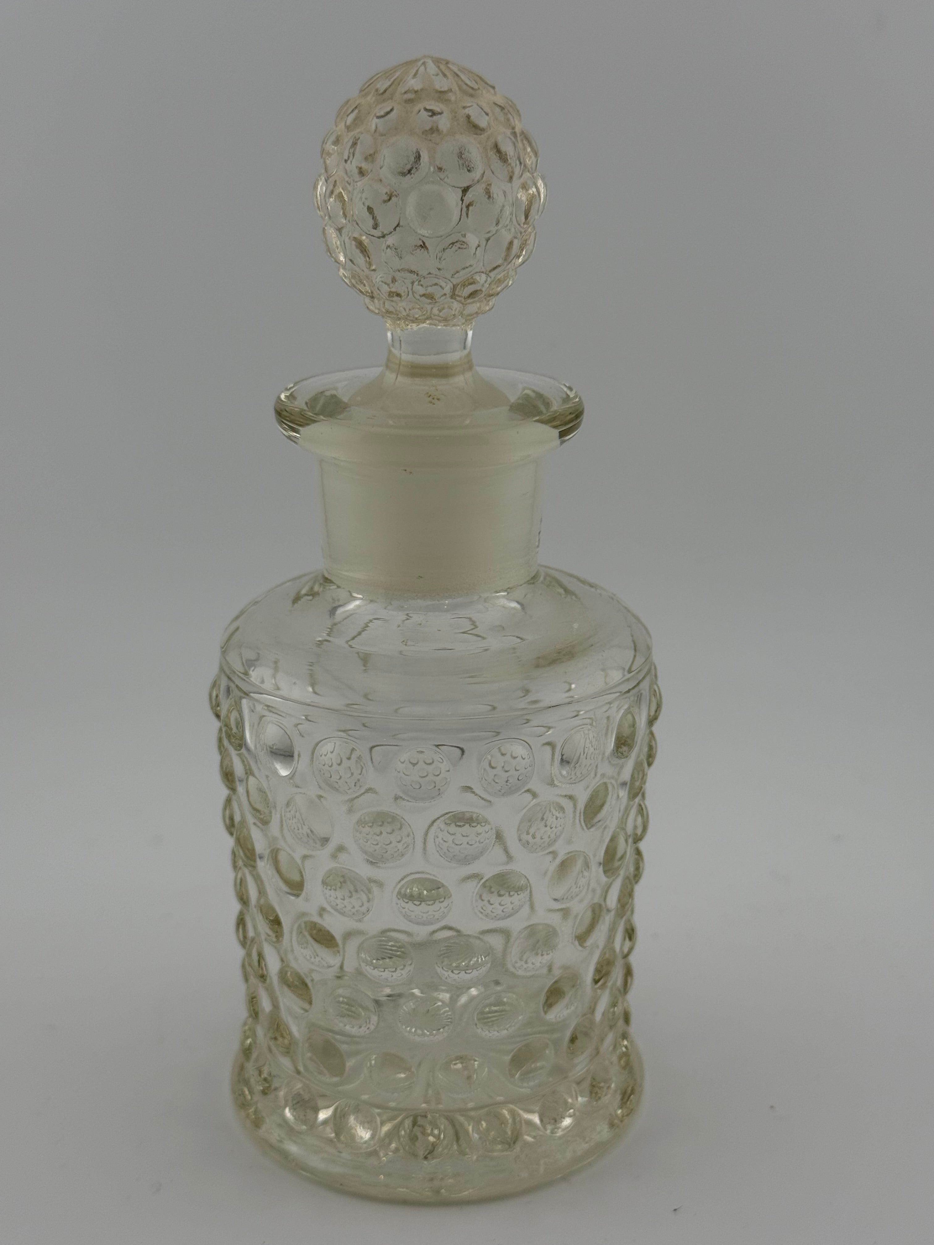 Vintage Clear Hobnail Glass Perfume Bottle with Matching Hobnail Ball Stopper