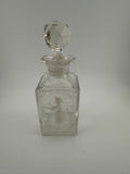 Antique Mary Gregory Victorian Crystal Perfume Bottle with Wheel-Engraved Figural Scenes, Silver Collar and Faceted Ball Stopper