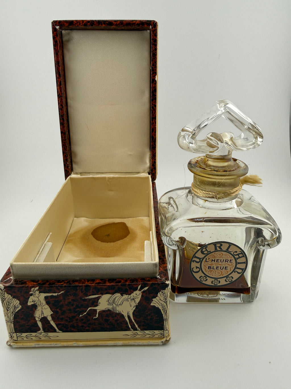 Vintage Guerlain L'Heure Bleue Perfume Bottle with Original Box and Presentation Case - Bat Wing Stopper