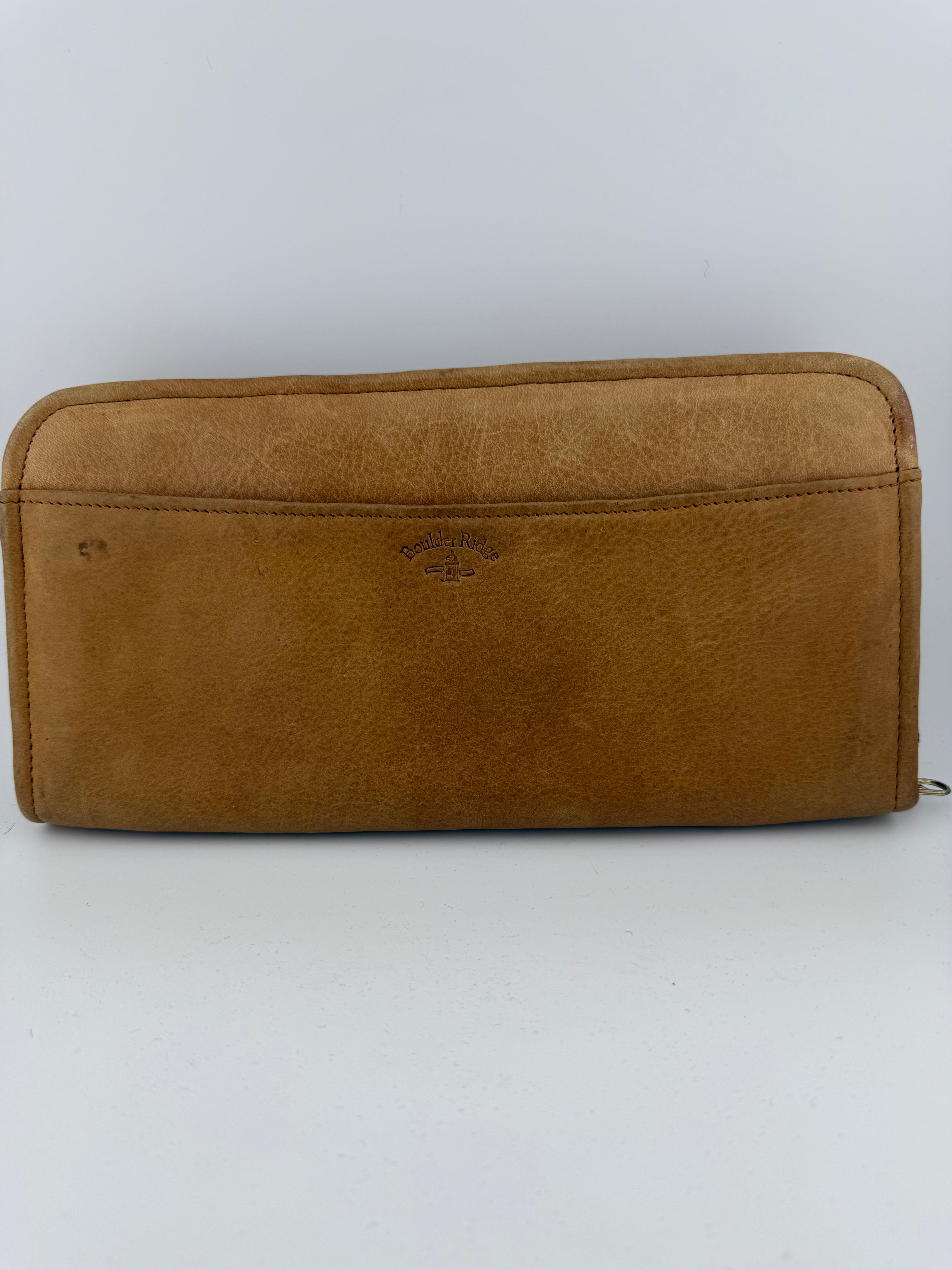 Vintage Boulder Ridge Tan Leather Zip-Around Wallet