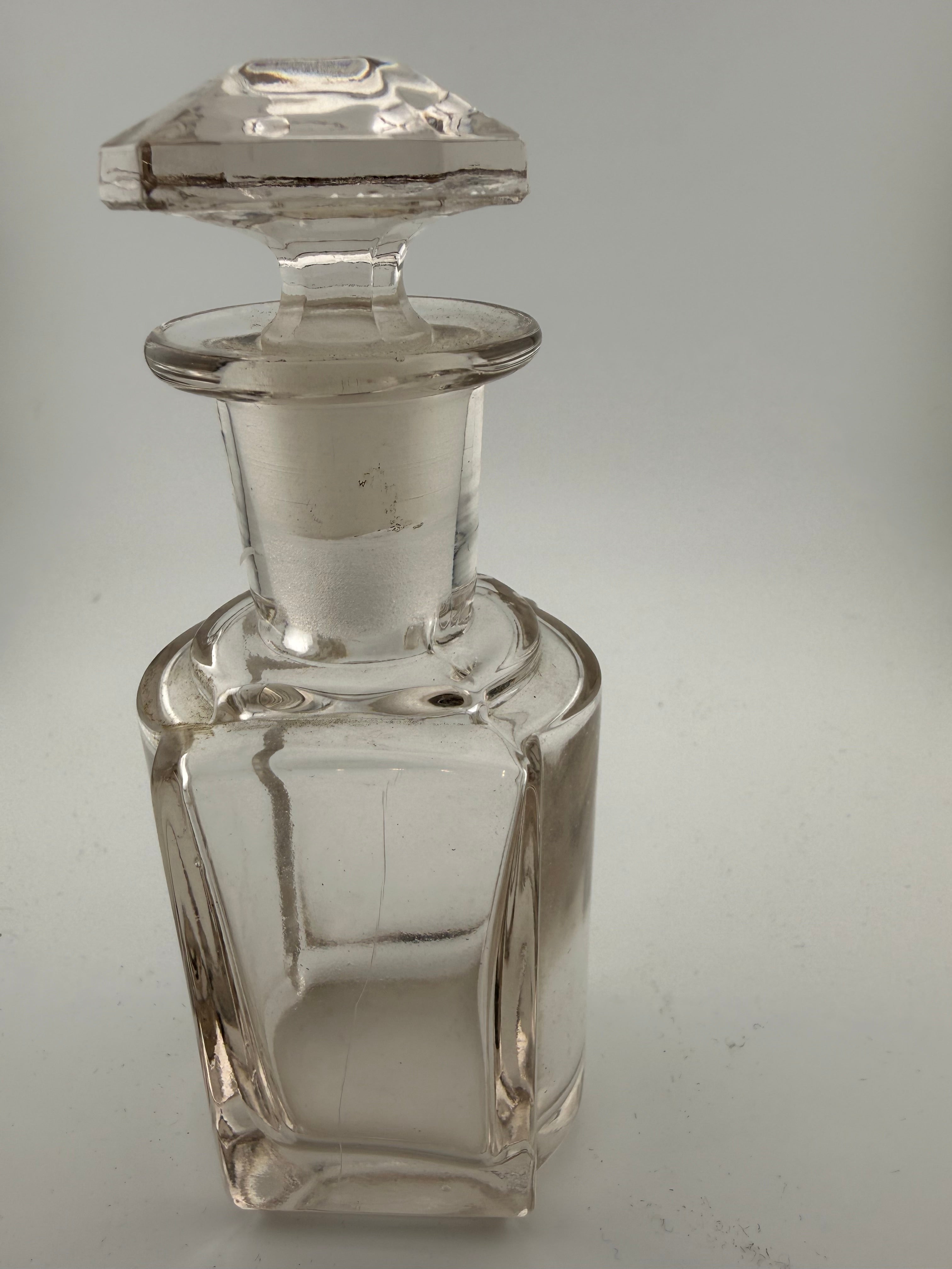 Antique Victorian French Pressed Glass Perfume Cologne Bottle with Faceted Stopper and Paneled Body