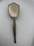 Antique Victorian Silver-Plated Vanity Hair Brush with Engraved Floral Back and Monogram
