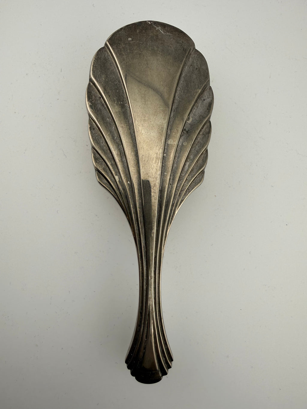 Antique Art Nouveau Silver-Plated Vanity Hair Brush with Fan Repousse Back and Beaded Rim