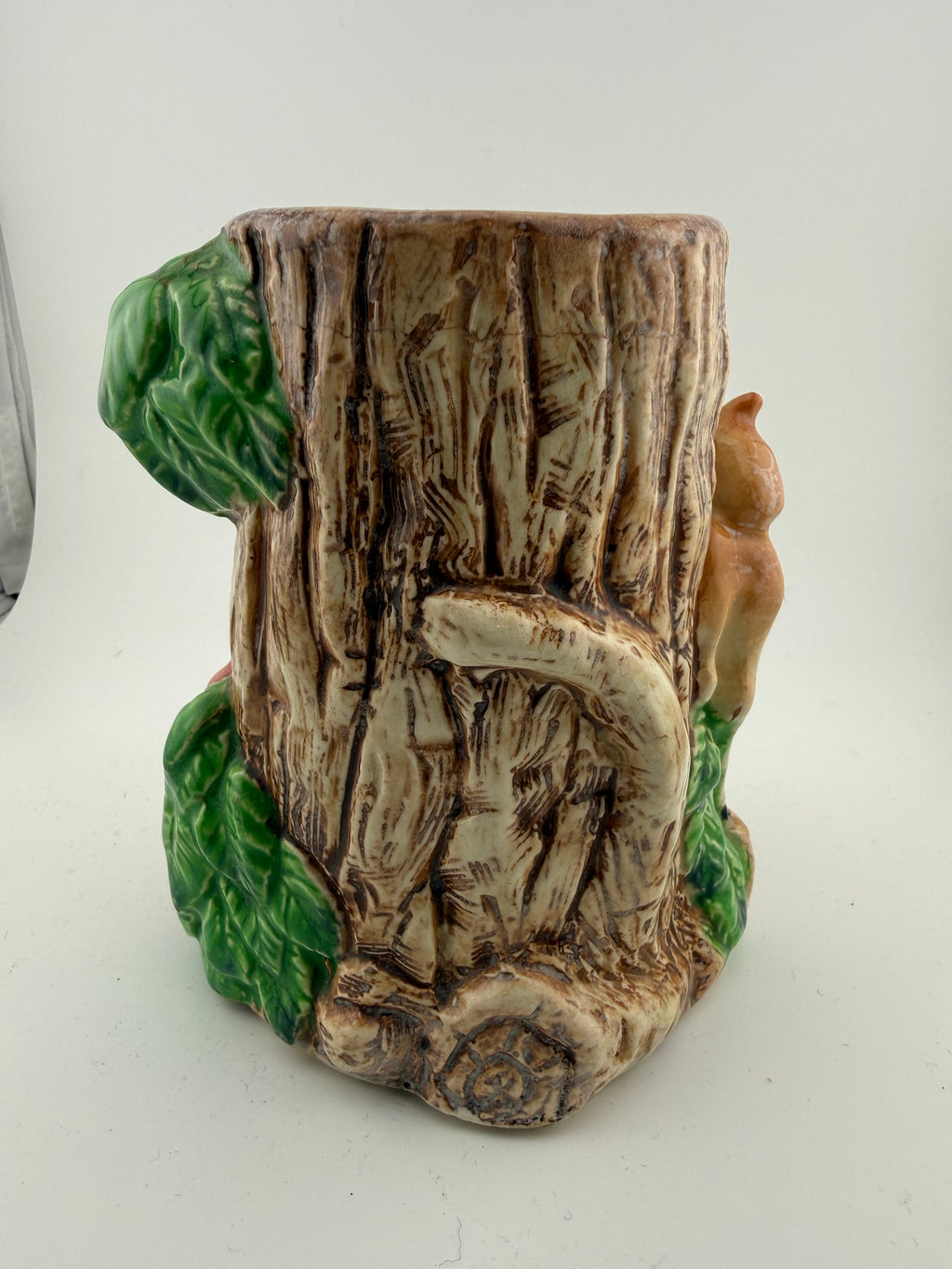 Vintage Ceramic Woodland Bambi Tree Stump Vase with Fawn and Squirrel