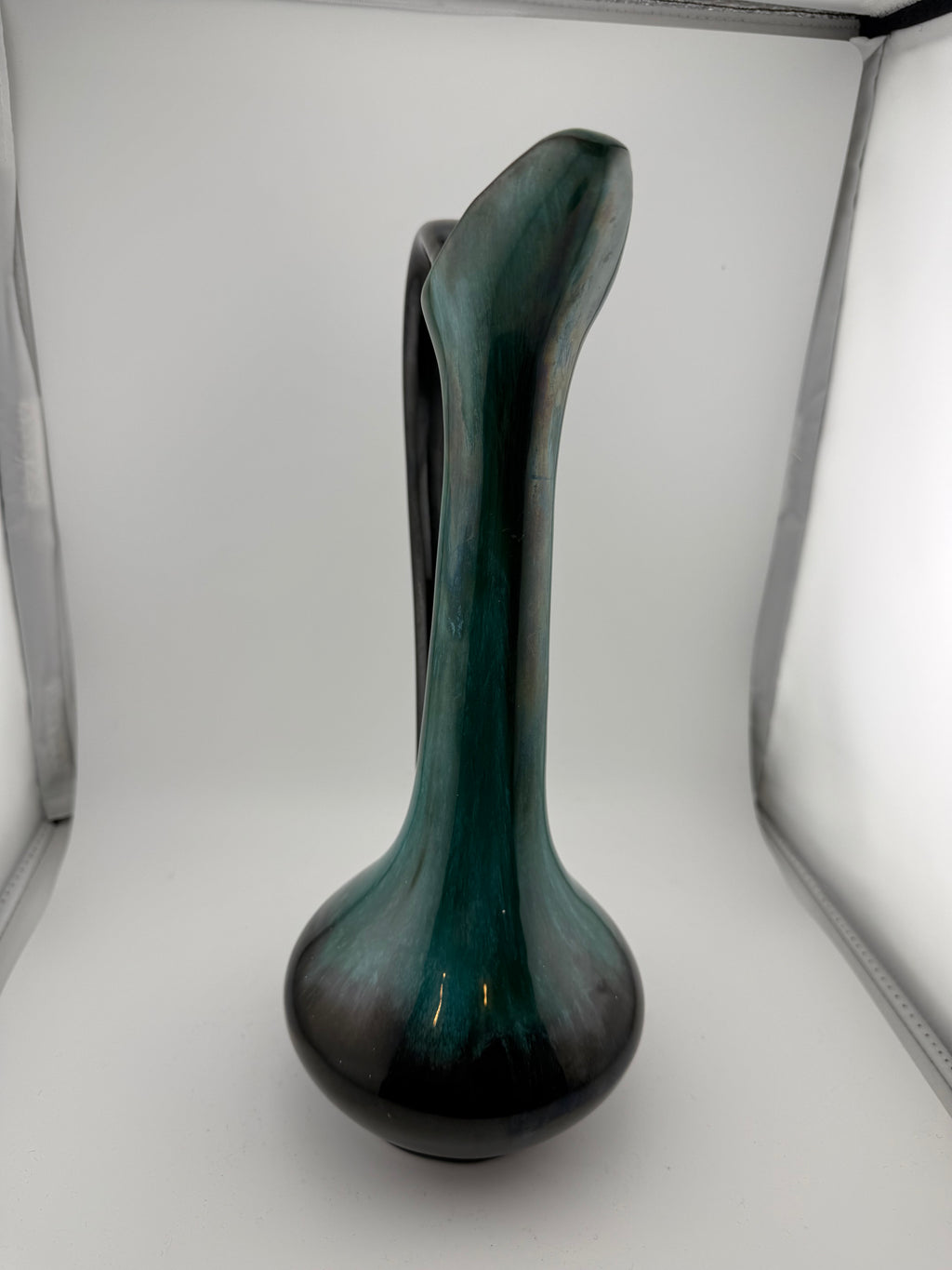 Vintage Mid-Century Modern Teal Green Ceramic Blue Mountain Pottery Ewer with Sculptural Handle