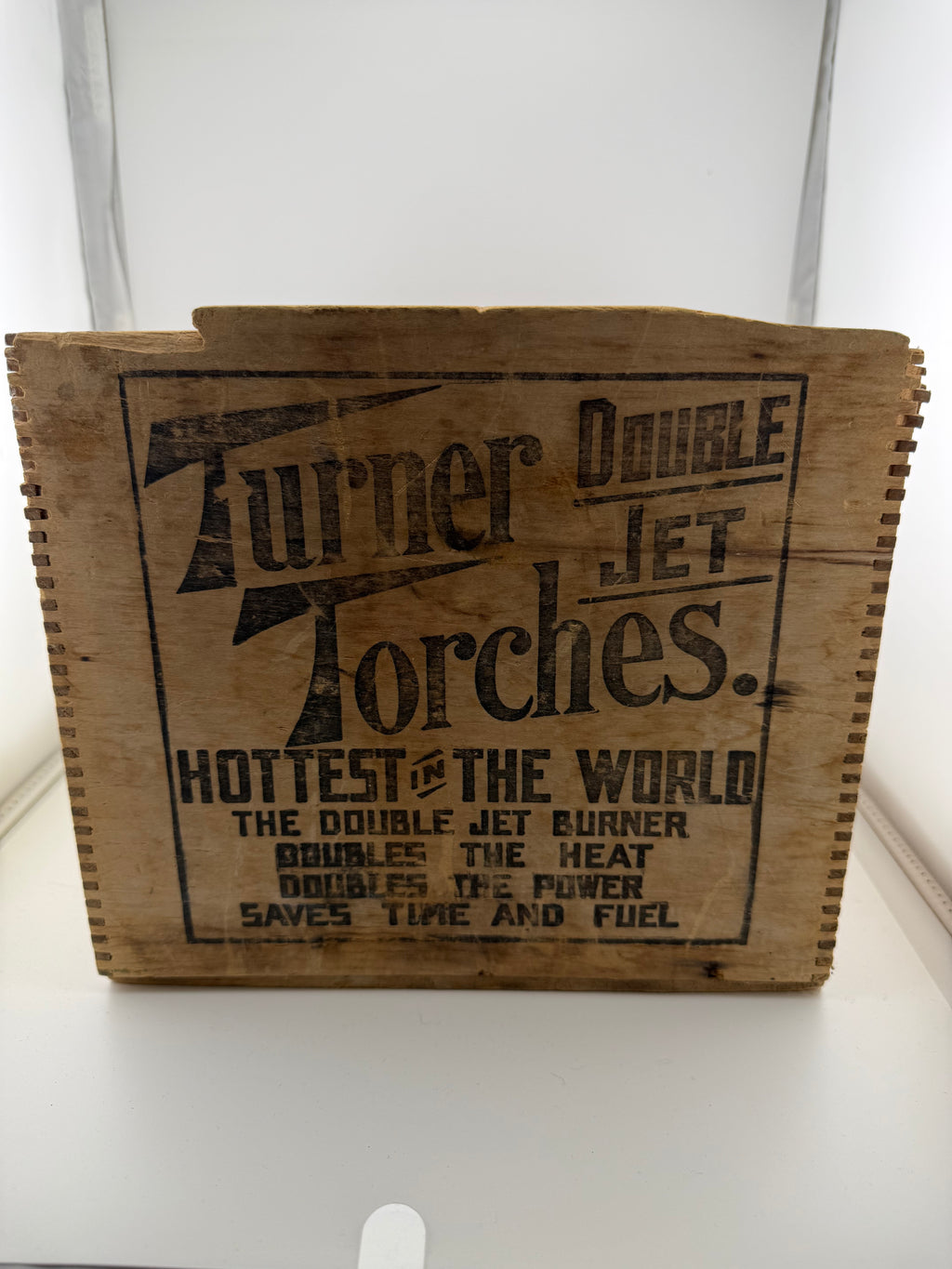 Antique Turner Brass Works Double Jet Gasoline Torch Wooden Shipping Crate