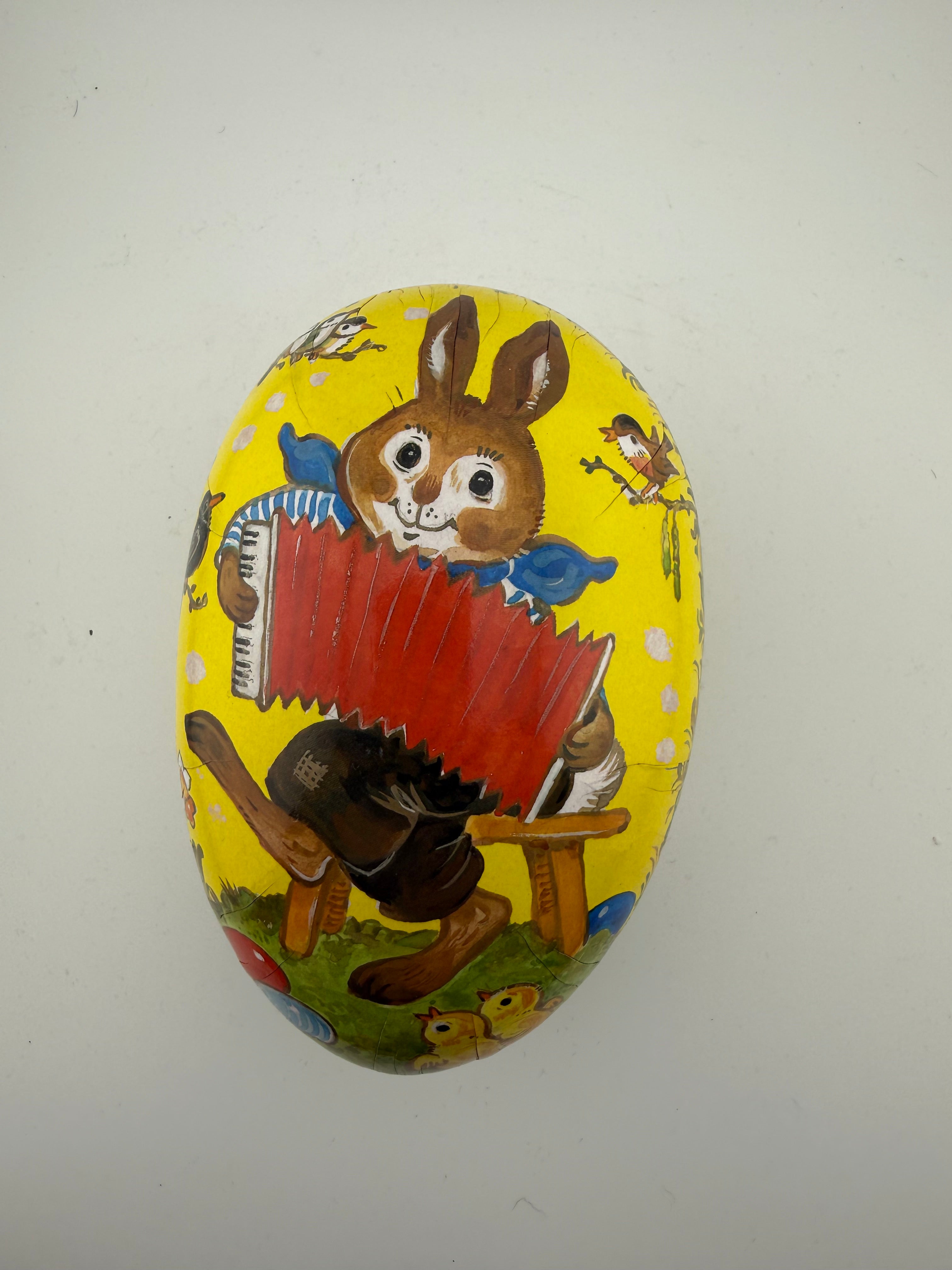 Vintage German Paper Mache Easter Egg - Echt Erzgebirge Accordion Bunny Scene