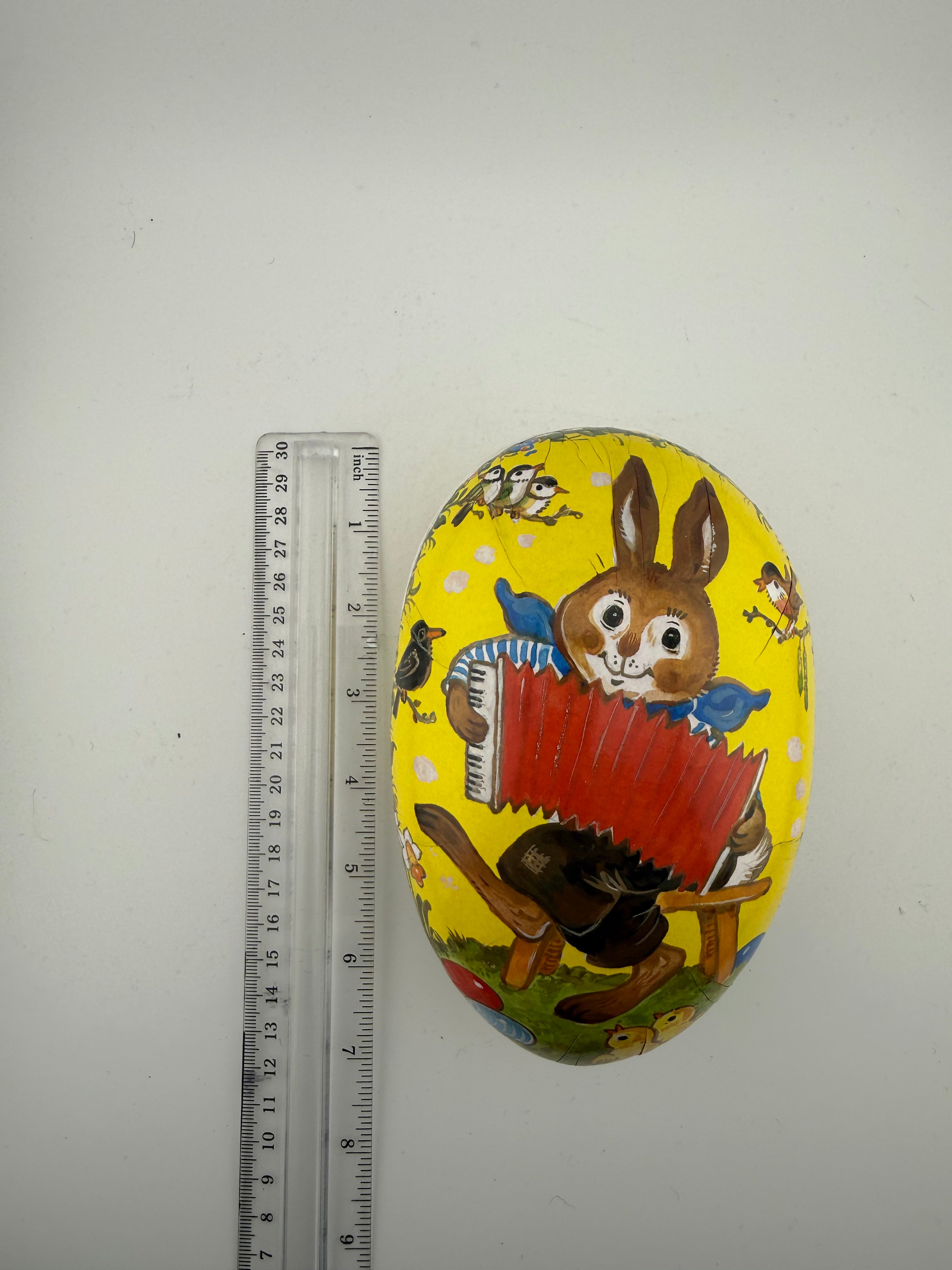 Vintage German Paper Mache Easter Egg - Echt Erzgebirge Accordion Bunny Scene