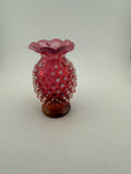 Vintage Fenton Cranberry Hobnail Glass Vase with Ruffled Rim