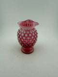 Vintage Fenton Cranberry Opalescent Hobnail Glass Vase with Ruffled Rim