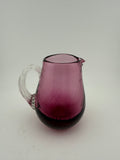 Vintage Amethyst Glass Pitcher with Clear Ribbed Handle