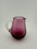 Vintage Cranberry Glass Pitcher with Clear Ribbed Applied Handle - 3.75" Tall