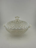 Vintage Fenton Opalescent Hobnail Glass Covered Candy Dish with Handles