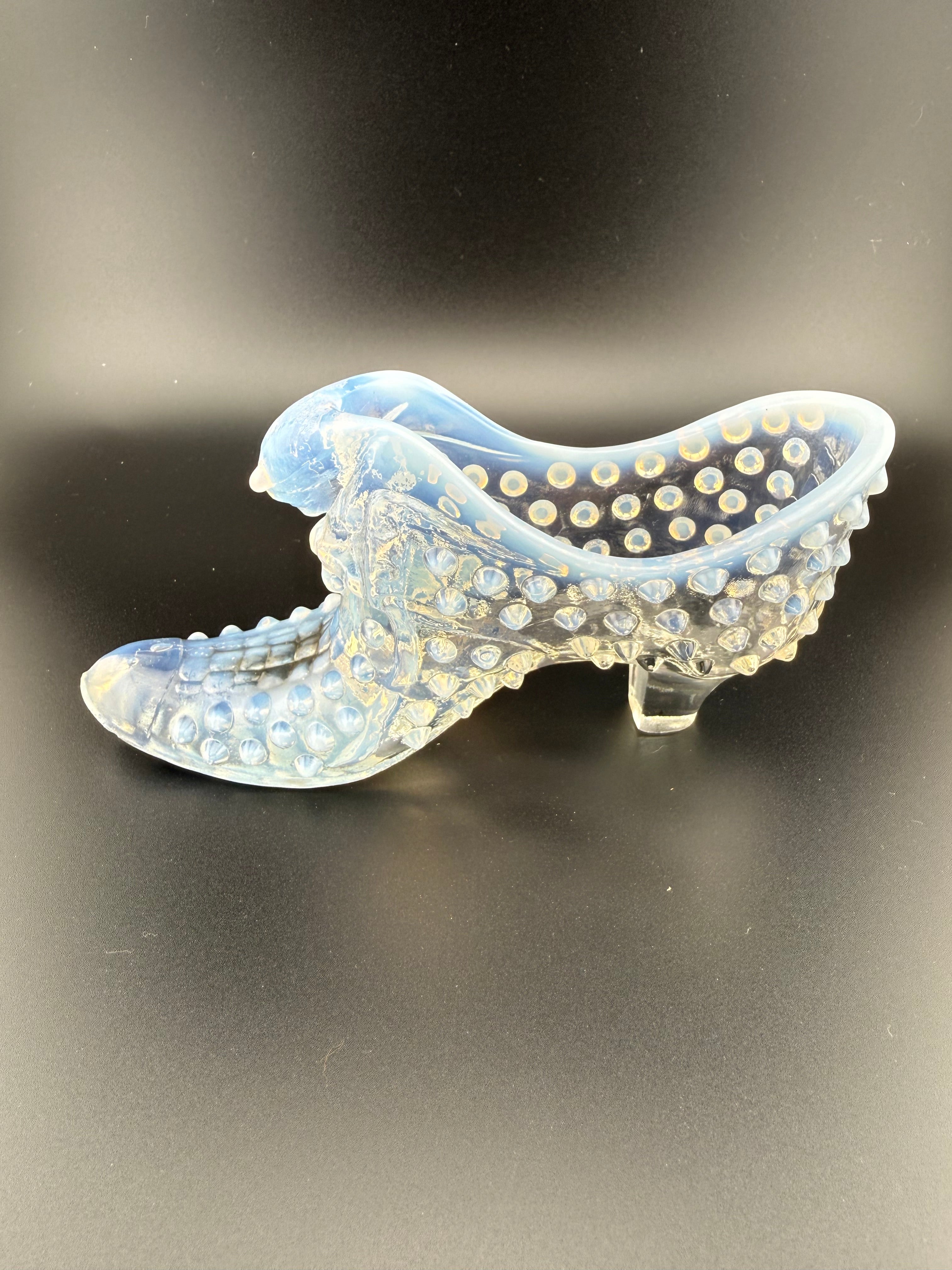 Vintage Fenton Opalescent Hobnail Glass Slipper Shoe Figurine