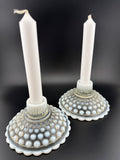 Vintage Opalescent Hobnail Glass Candlestick Holders, Pair