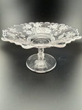 Vintage Etched Glass Compote with Floral Pattern and Twisted Stem
