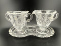 Vintage Etched Glass Cream and Sugar Set with Matching Tray