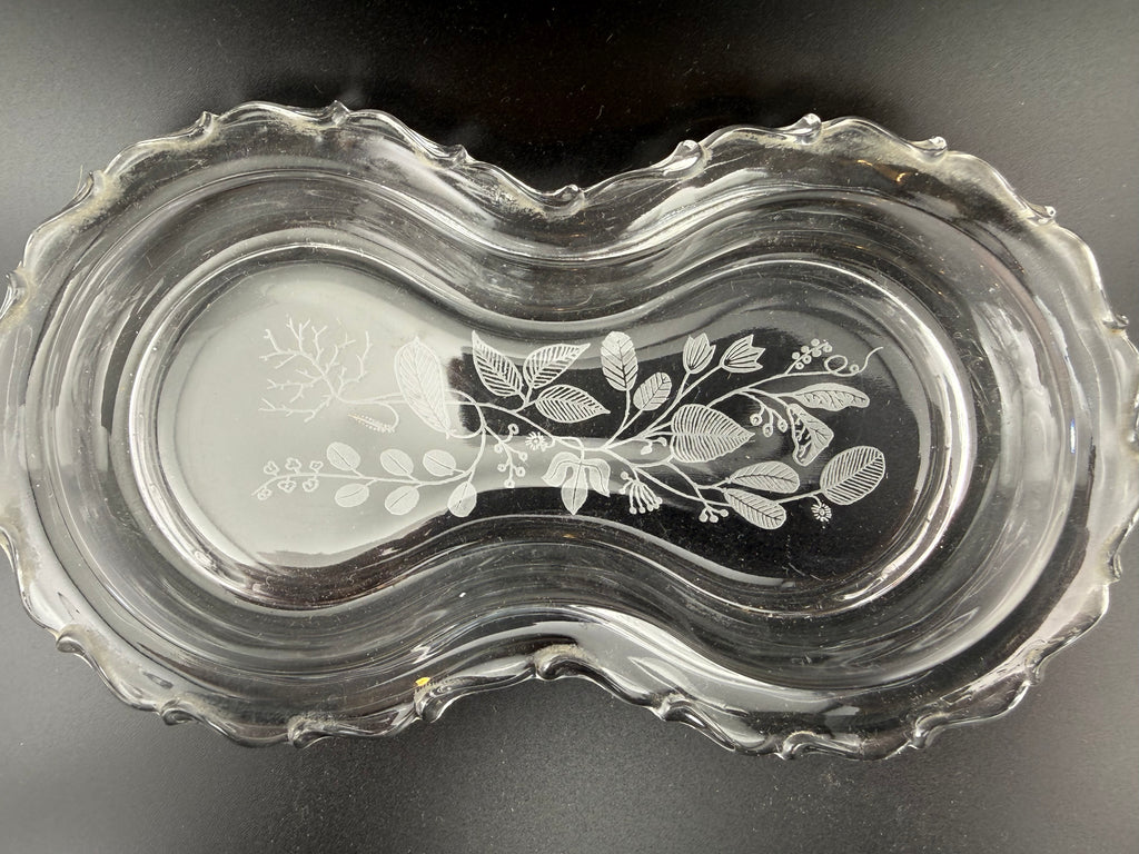 Vintage Etched Glass Cream and Sugar Set with Matching Tray