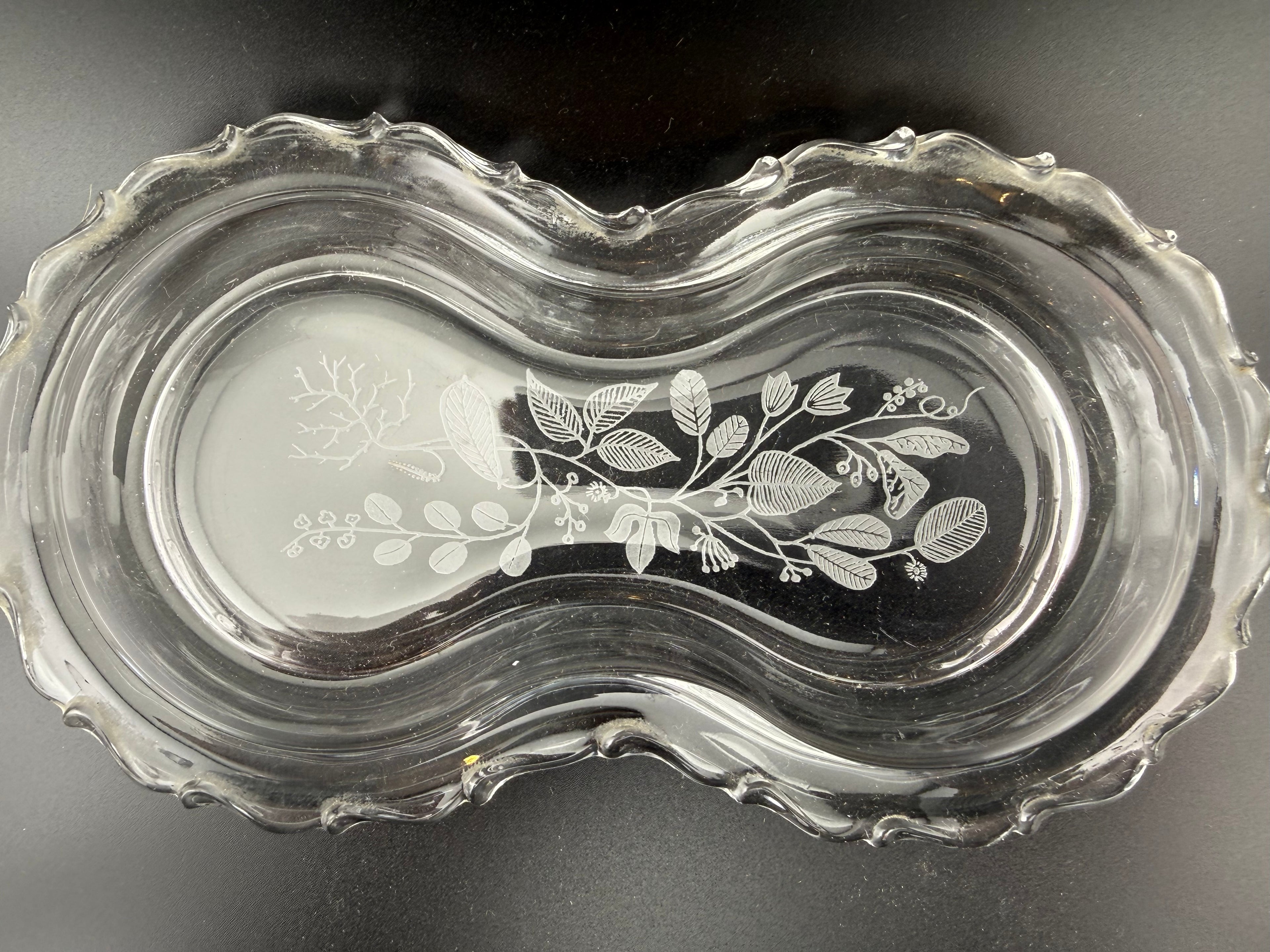 Vintage Etched Glass Cream and Sugar Set with Matching Tray