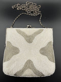Vintage White Beaded Evening Bag with Silver Chain Strap