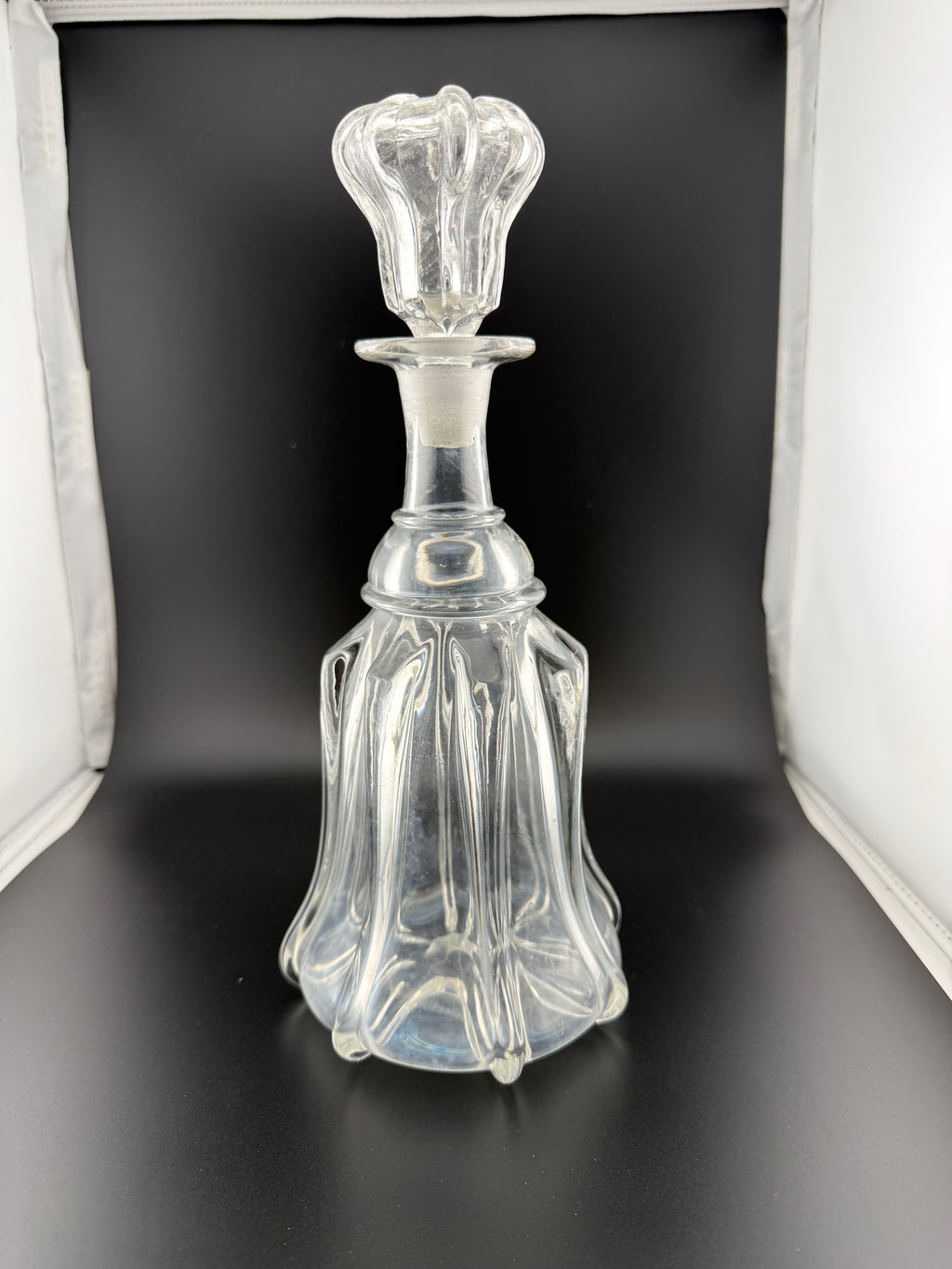 Antique Victorian Hand-Blown Glass Decanter with Stopper — Bell/Pillar Form — 11" Tall