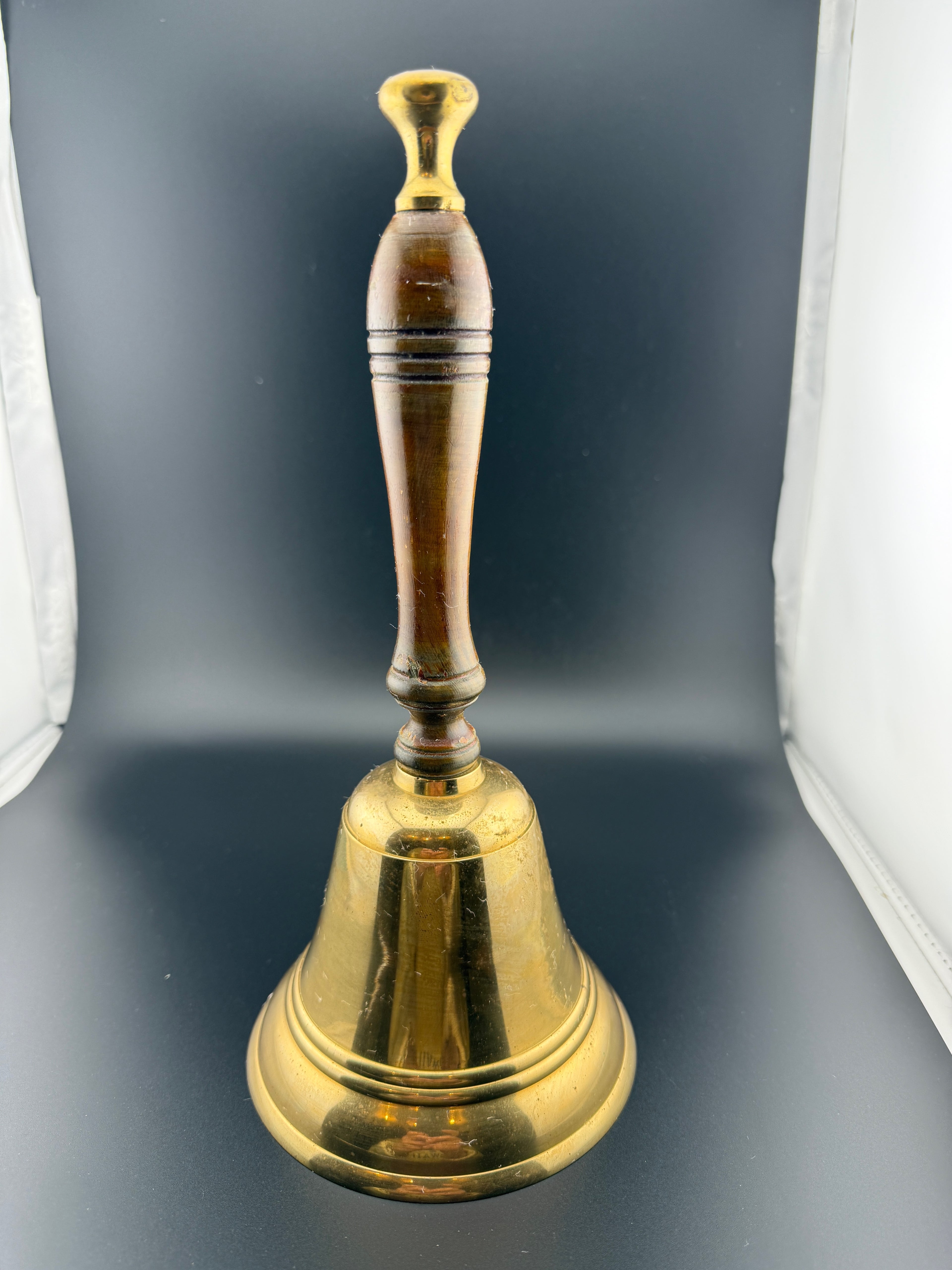 Vintage Brass School Bell with Turned Wood Handle